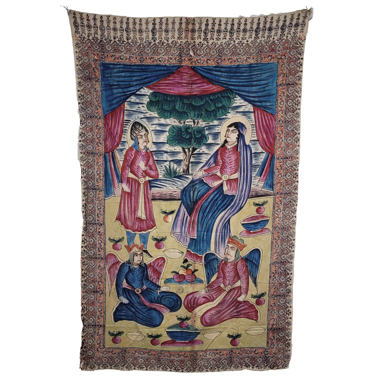 Antique Persian Qajar Figural Qalamkar Textile, Isfahan